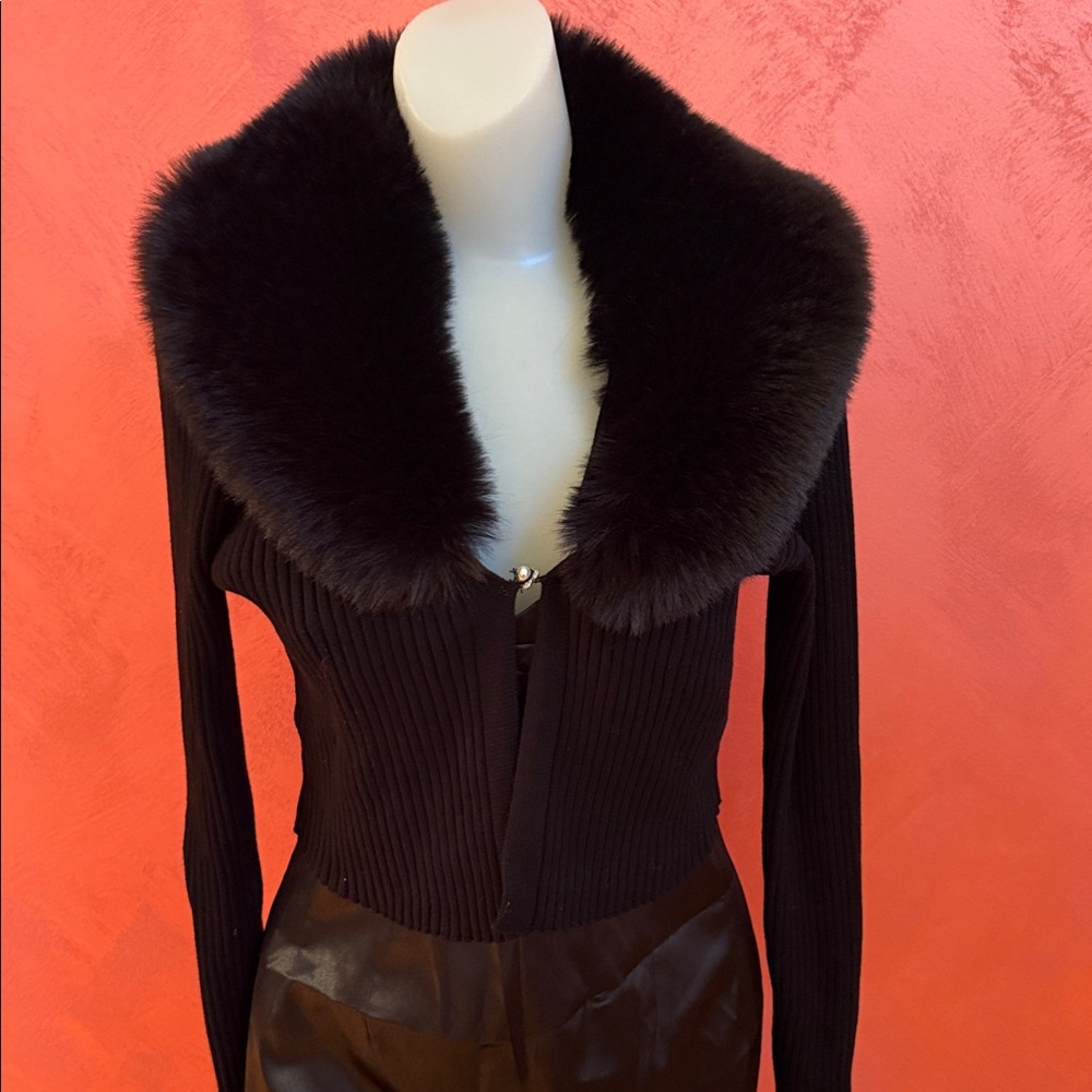 Taylor Black Faux Fur Collar Cardigan